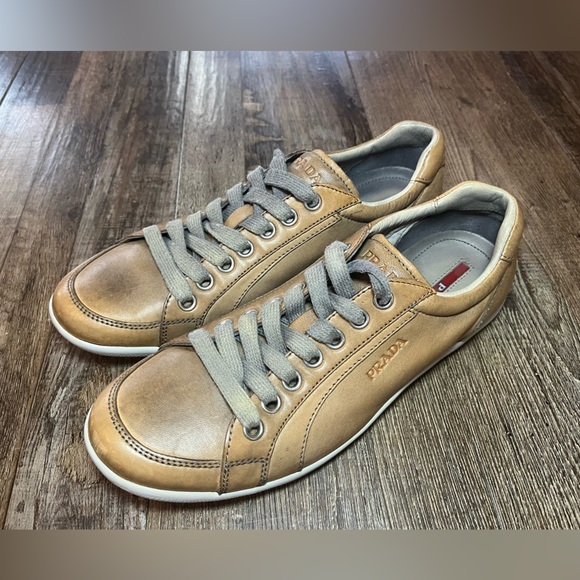 Prada Sport Tan Leather Men's Sneakers Prada Size 7, US Size 8 - Picture 1 of 9